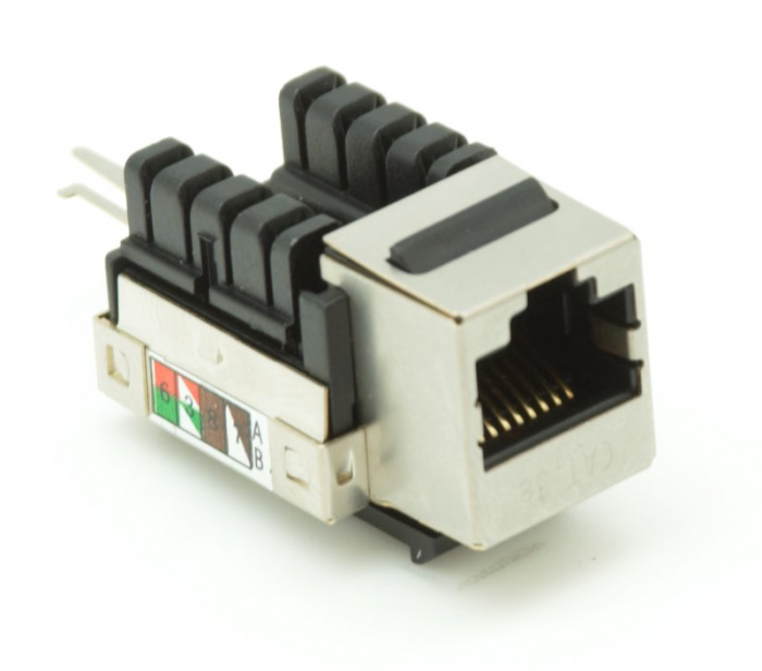 Модуль-вставка типа Keystone, Кат.5e (Класс D), 100МГц, RJ45/8P8C, 110/KRONE, T568A/B, экранированный, металлик, уп-ка 10шт. NETLAN EC-UKJ-SD2-MT-10  