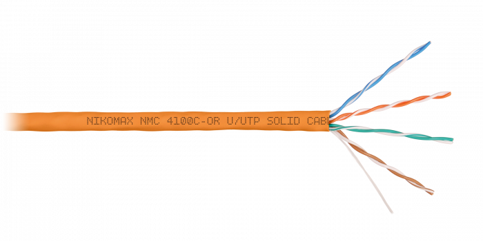 LAN U/UTP 4x2x24AWG (0,51мм) Кат.5e (Класс D) полимерн материал нг(А)-HF оранжевый 305м NIKOMAX (NMC 4100C-OR)