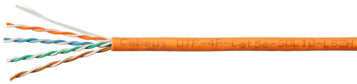 Кабель LAN UTP (U/UTP), кат. 5e, 4x2x24 AWG, LSZH, нг(А)-HF, оранжевый Cabeus UTP-4P-Cat.5e-SOLID-LSZH (305 м)