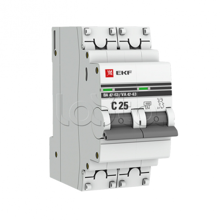 Автоматический выключатель 2P 25А (C) 4,5kA ВА 47-63 EKF PROxima (mcb4763-2-25C-pro)
