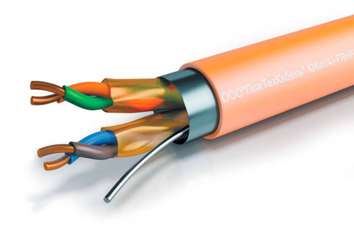 Кабель интерфейсный огнестойкий с наружной оболочкой из полимерной композиции, не содержащей галогенов КИнг(А)-FRHF 4x2х0.50 ПожТехКабель 