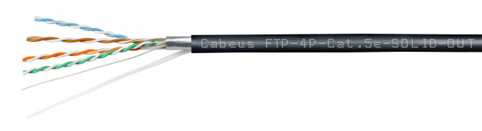 Кабель LAN FTP (F/UTP), кат.5e, 4x2x24AWG экран. PE-UV (305м) Cabeus (FTP-4P-Cat.5e-SOLID-OUT-PE-UV)