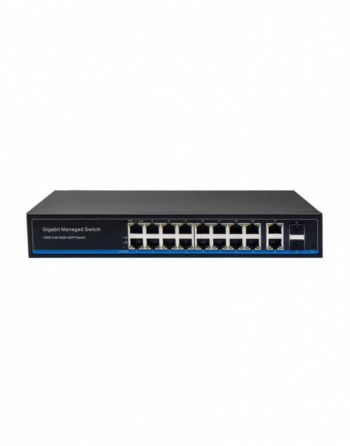 Управляемый L2 PoE коммутатор Gigabit Ethernet на 16 RJ45 PoE + 2 x RJ45 + 2 GE SFP портов NST NS-SW-16G4G-PL