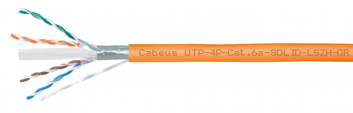 Кабель LAN UTP (U/UTP), кат. 6A, 4x2x23AWG, LSZH нг(А)-HF, оранжевый (305м) Cabeus (UTP-4P-Cat.6a-SOLID-LSZH-OR)