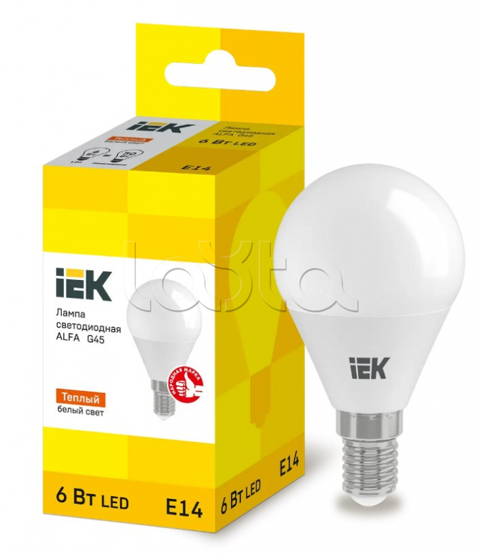 Лампа LED ALFA G45 шар 6Вт 230В 3000К E14 IEK (LLA-G45-6-230-30-E14)