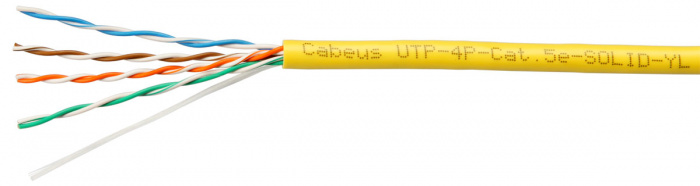 Кабель LAN UTP (U/UTP), кат. 5e, 4x2x24 AWG, PVC нг(А)-LS, желтый Cabeus UTP-4P-Cat.5e-SOLID-YL (305 м)