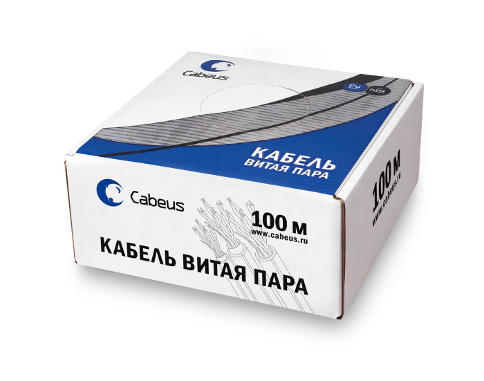 Кабель LAN FTP (F/UTP), кат.5e, 4x2x24AWG экран - фольга, LSZH, нг(А)-HF (100м) Cabeus (FTP-4P-Cat.5e-SOLID-LSZH-100)