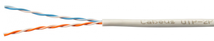 Кабель LAN UTP (U/UTP), кат.5e, 2x2x24AWG, PVC нг(А)-LS, серый (100м) Cabeus (UTP-2P-Cat.5e-SOLID-GY-LIGHT-100)