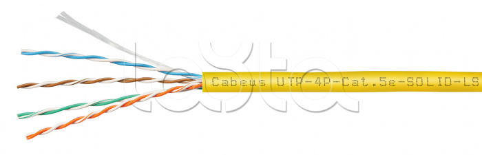 Кабель витая пара LAN U/UTP 4x2x24AWG кат.5е LSZH (100 м) желтый Cabeus (UTP-4P-Cat.5e-SOLID-LSZH-YL-100)