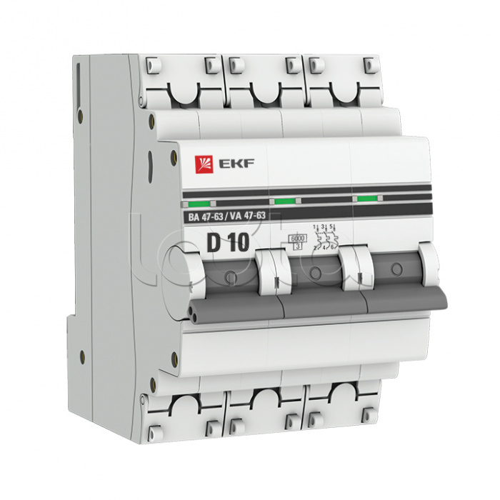 Автоматический выключатель 3P 10А (D) 6кА ВА 47-63 EKF PROxima (mcb4763-6-3-10D-pro)