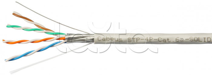 Кабель LAN STP (U/FTP), кат. 6a (10GBE), 4x2x23 AWG, PVC нг(А)-LS Cabeus STP-4P-Cat.6a-SOLID-IN-PVC (305 м)