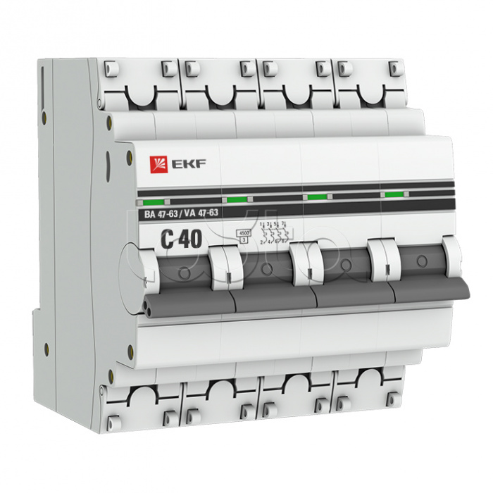 Автоматический выключатель 4P 40А (C) 4,5kA ВА 47-63 EKF PROxima (mcb4763-4-40C-pro)