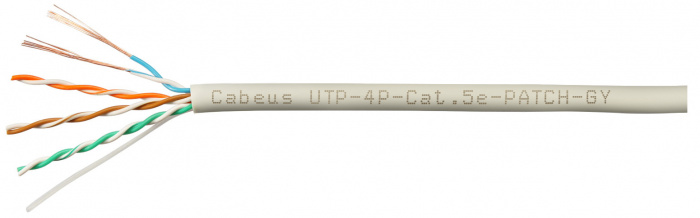 Кабель LAN UTP (U/UTP), кат. 5e, 4x2x24 AWG,  PVC нг(А)-LS, серый Cabeus UTP-4P-Cat.5e-PATCH-GY (305 м)